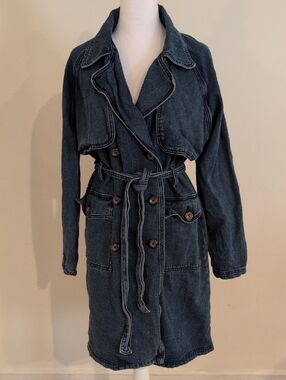 Forever 21 Dark Blue Denim Trench Coat with Belt
